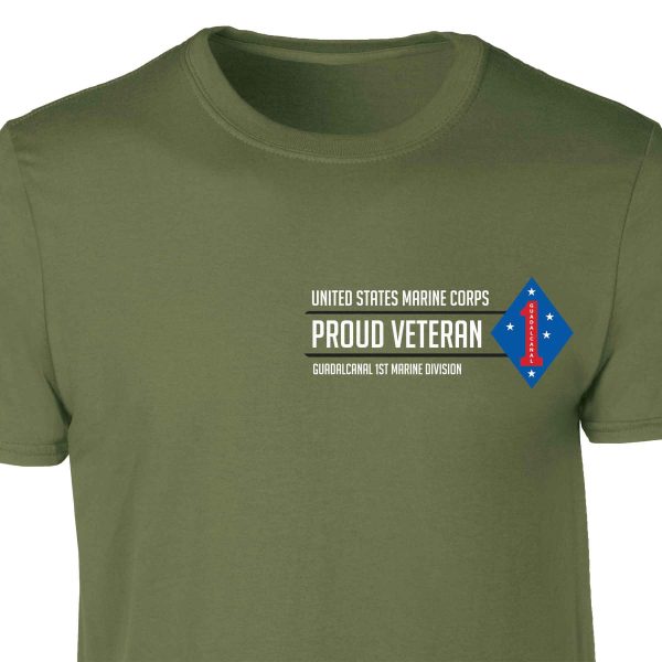 Guadalcanal 1st Marine Division Proud Veteran Patch Graphic T-shirt Online Sale - Image 4