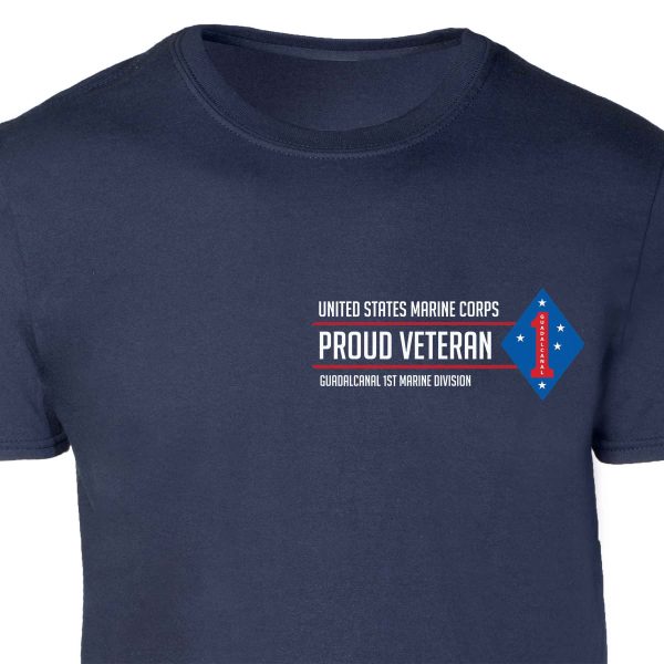 Guadalcanal 1st Marine Division Proud Veteran Patch Graphic T-shirt Online Sale - Image 3