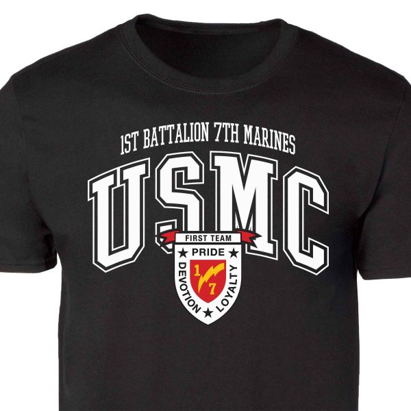 1st Battalion 7th Marines Arched Patch Graphic T-shirt Online Sale - Image 5