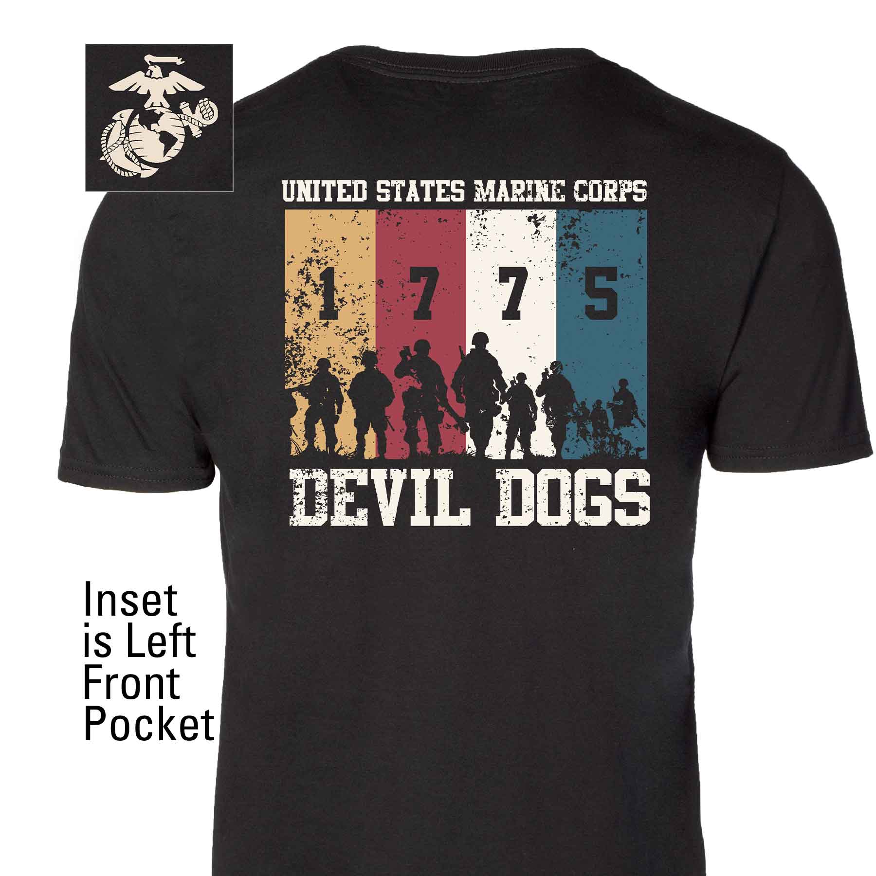 1775 Devil Dogs Back With Front Pocket T-shirt Hot on Sale
