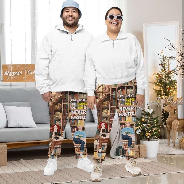 Personalized Gifts For Couple Unisex Joggers Sweatpants, Time Spent With Books Is Never Wasted 04TGLU281124PA Online - Image 2
